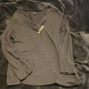 Chic Black Long Sleeve Top with Gold Buttons